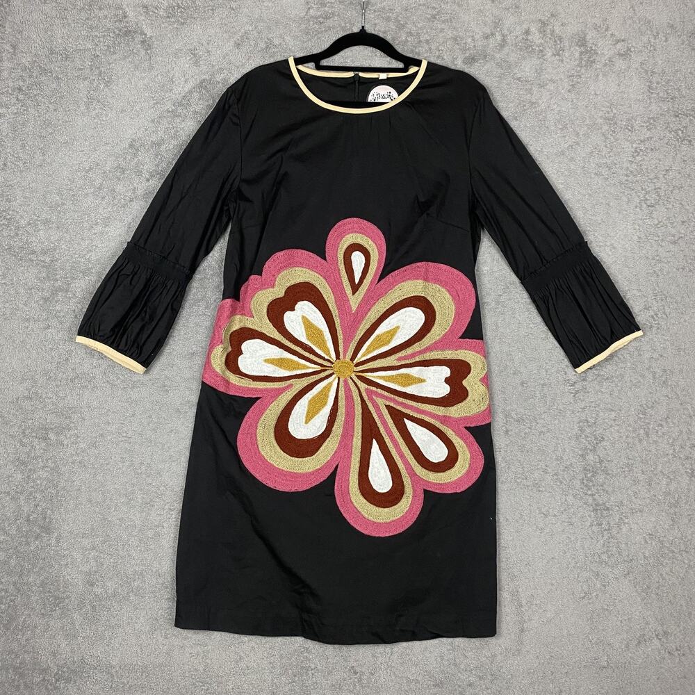 Almatrichi Dress Womens 42 Floral Embroidered 3/4 Sleeve Mod Fit Spain Boho Chic